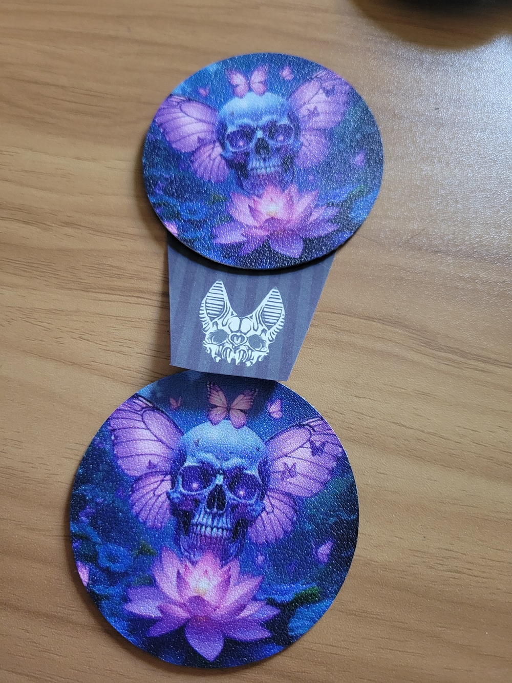 💀NEW💀Hand Crafted Purple Skull & Lotus Car  Coaster Set